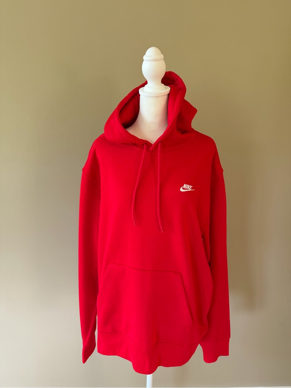 Nike Red Pullover Fleece Hoodie Sweatshirt Size L White Logo